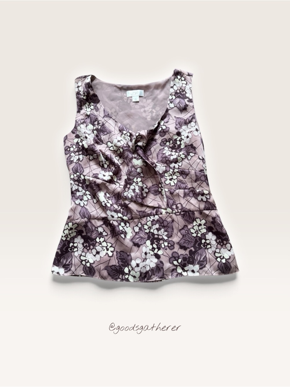 Ann Taylor LOFT Women’s Size 4 Floral Bow Front Sleeveless Blouse Purple Y2K
